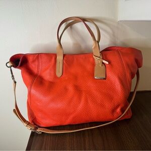 Cole Haan Pebbled Leather Large Tote Orange Crossbody Satchel BxA